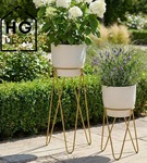 Zestaw: metalowy stojak na doniczkę MALMO 73 cm złoty + ceramiczna osłonka HGDECO