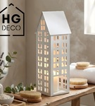 Lampion metalowy domek biały 47 cm dekoracja wnętrz i ogrodu HGDECO