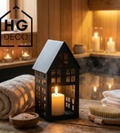 Lampion metalowy domek czarny 33 cm dekoracja wnętrz i ogrodu HGDECO