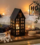 Lampion metalowy domek czarny 33 cm dekoracja wnętrz i ogrodu HGDECO