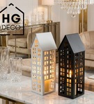 Lampion metalowy domek biały 47 cm dekoracja wnętrz i ogrodu HGDECO