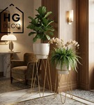 Zestaw: metalowy stojak na doniczkę MALMO 73 cm złoty + ceramiczna osłonka HGDECO