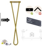 Metalowa noga twist hairpin do stolika kawowego dwa pręty noga złota DX50 cm