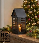 Lampion metalowy domek czarny XL 50 cm dekoracja wnętrz i ogrodu HGDECO
