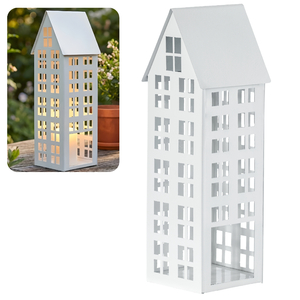 Lampion metalowy domek biały 47 cm dekoracja wnętrz i ogrodu HGDECO