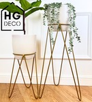 Zestaw: metalowy stojak na doniczkę MALMO 43 cm złoty + ceramiczna osłonka HGDECO