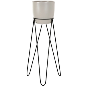 Zestaw: metalowy stojak na doniczkę MALMO 73 cm czarny  + ceramiczna osłonka EMI  HGDECO  