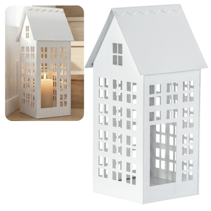 Lampion metalowy domek biały XL 50 cm dekoracja wnętrz i ogrodu HGDECO