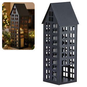 Lampion metalowy domek czarny 47 cm dekoracja wnętrz i ogrodu HGDECO