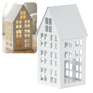 Lampion metalowy domek biały 33 cm dekoracja wnętrz i ogrodu HGDECO