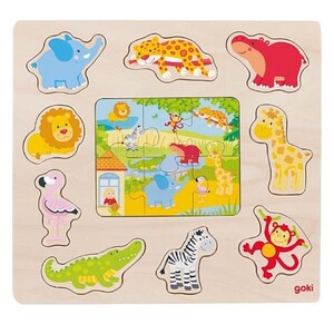 Drewniane puzzle z układanką zoo Goki