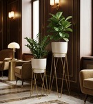 Zestaw: metalowy stojak na doniczkę MALMO 73 cm złoty + ceramiczna osłonka HGDECO