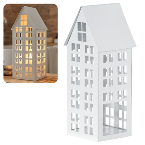 Lampion metalowy domek biały 40 cm dekoracja wnętrz i ogrodu HGDECO