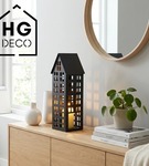 Lampion metalowy domek czarny 47 cm dekoracja wnętrz i ogrodu HGDECO