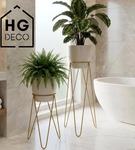 Zestaw: metalowy stojak na doniczkę MALMO 73 cm złoty + ceramiczna osłonka HGDECO