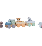 Drewniana kolejka ze zwierzętami pociąg lokomotywa i wagony Joueco