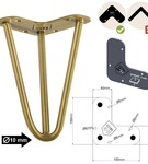Metalowa noga hairpin do komody szafki RTV do pufy trzy pręty złota TL15 cm