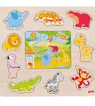Drewniane puzzle z układanką zoo Goki
