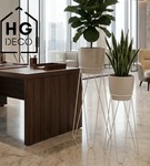 Zestaw: metalowy stojak na doniczkę MALMO 73 cm biały + ceramiczna osłonka HGDECO