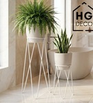 Zestaw: metalowy stojak na doniczkę MALMO 73 cm biały + ceramiczna osłonka HGDECO