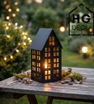 Lampion metalowy domek czarny 33 cm dekoracja wnętrz i ogrodu HGDECO