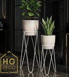 Zestaw: metalowy stojak na doniczkę MALMO 43 cm biały+ ceramiczna osłonka HGDECO