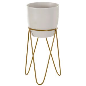 Zestaw: metalowy stojak na doniczkę MALMO 43 cm złoty + ceramiczna osłonka HGDECO