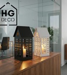 Lampion metalowy domek biały XL 50 cm dekoracja wnętrz i ogrodu HGDECO