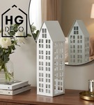 Lampion metalowy domek biały 47 cm dekoracja wnętrz i ogrodu HGDECO