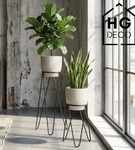 Zestaw: metalowy stojak na doniczkę MALMO 73 cm czarny  + ceramiczna osłonka EMI  HGDECO  