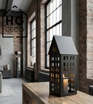 Lampion metalowy domek czarny 40 cm dekoracja wnętrz i ogrodu HGDECO